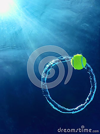 Tennis Summer Concept, Tennis Ball Underwater View Bubble ring, SummerÂ Tennis Camp Stock Photo